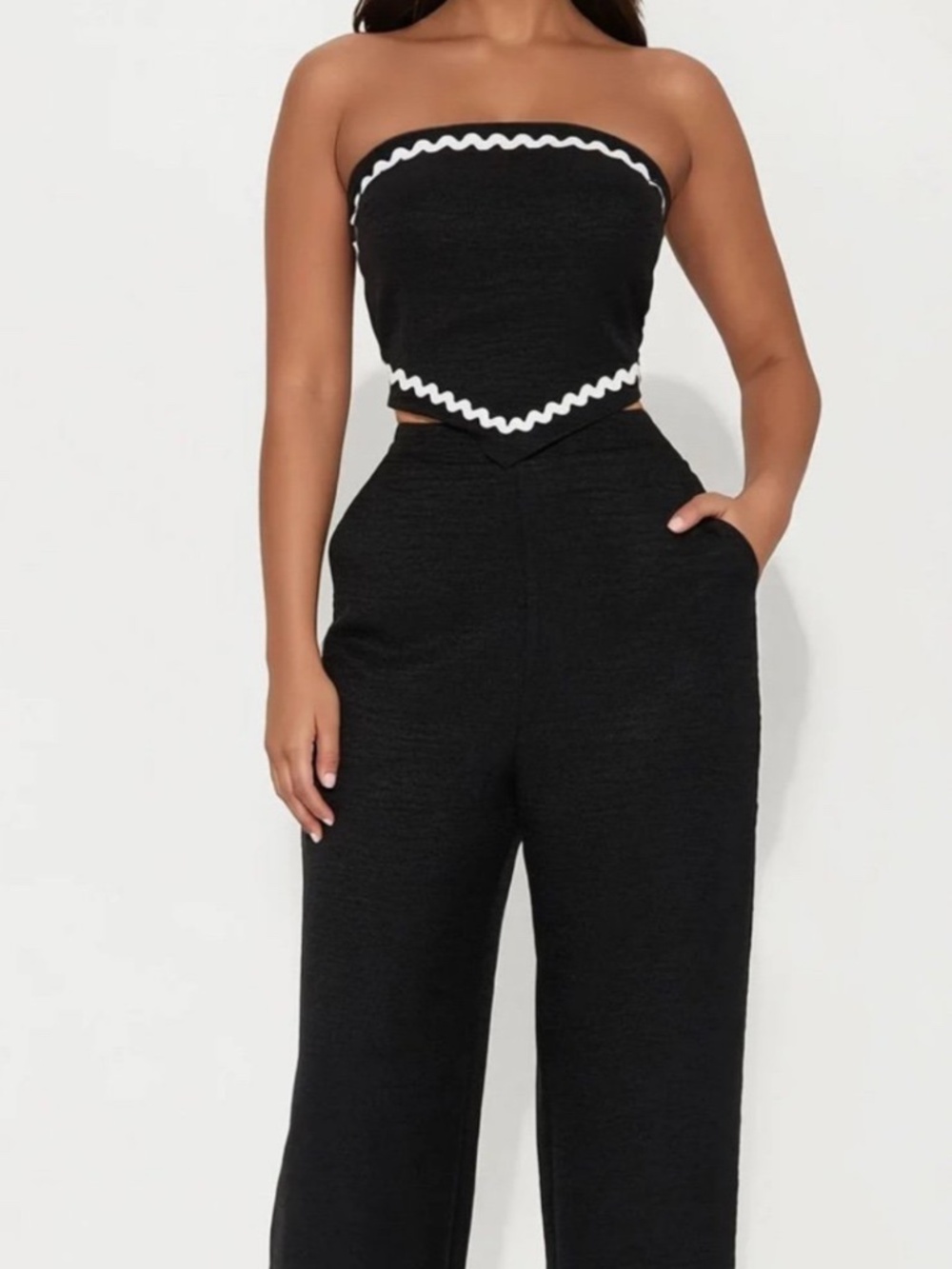 Fashion Nova Black Strapless Two Piece Pants Set